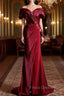 Burgundy Mermaid Sequins Spaghetti Straps Pleats Formal Prom Dress