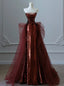 Burgundy Mermaid Sequins Tulle Strapless Prom Dress