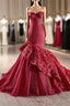 Burgundy Mermaid Strapless Tiers Formal Prom Dress