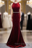 Burgundy Mermaid Velvet Backless Formal Prom Dress
