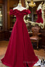 Burgundy Off Shoulder Long A Line Formal Prom Dress Formal Dress