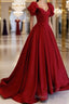 Burgundy off shoulder satin long Formal Prom Dresses, burgundy evening Dresses