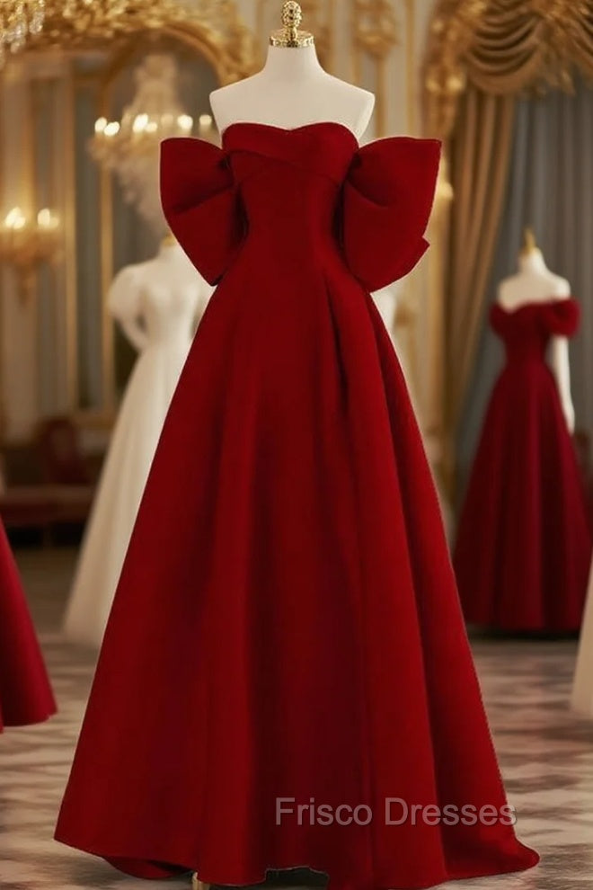 Burgundy Memraid Off the Shoulder Bow Evening Prom Dress