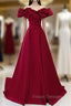 Burgundy Off the Shoulder Ruffles Formal Prom Dress