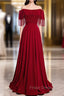 Burgundy Off the Shoulder Tassel Beading Formal Prom Dress