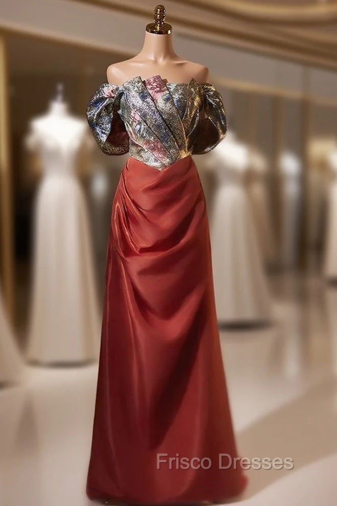 Pleated Off-the-shoulder Long Sleeve Long Dress Burgundy main image 1