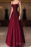 Burgundy Formal Prom Dress A Line Straps Tulle Formal Dress