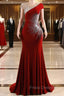 Burgundy Formal Prom Dress Bodycon Velvet Long Formal Dress with Embroidered Beadings