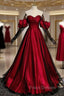 Burgundy Satin Black Tulle Sweetheart Formal Prom Dress