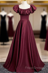 Burgundy Satin Floor Length Formal Prom Dress, Simple A-Line Formal Party Dress