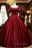 Burgundy Satin Long A-Line Formal Prom Dress, Burgundy Formal Evening Dress
