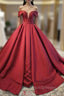Burgundy Satin Off the Shoulder Formal Formal Prom Dress