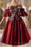 Burgundy Satin Strapless Homecoming Dress