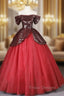 Burgundy Sequins Tulle Off the Shoulder Quinceanera Dress
