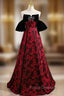 Burgundy Strapless Black Velvet Formal Prom Dress
