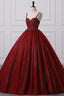 Burgundy Sweetheart Lace-Up Criss Cross Straps Ball Gown Evening Dress