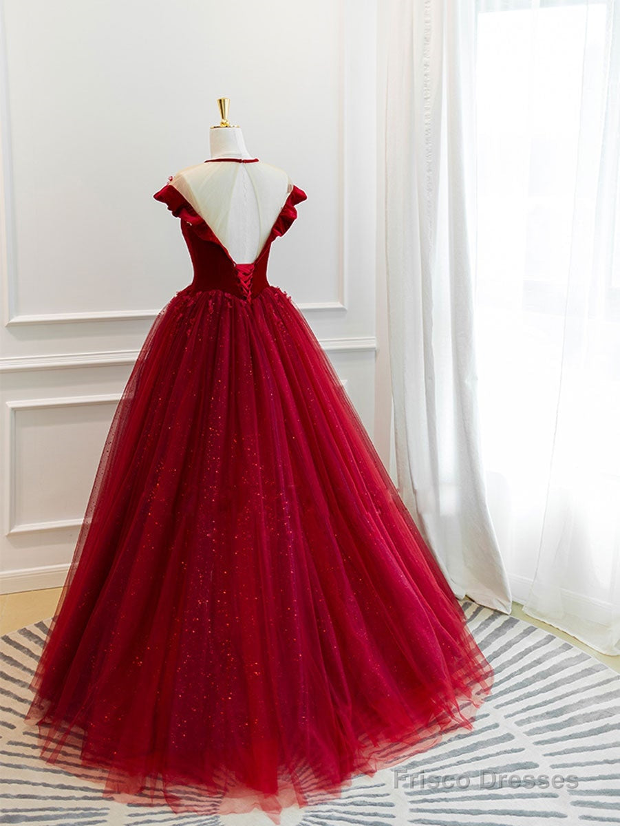 Burgundy tulle lace long prom dress, burgundy tulle evening dress – Frisco  Dresses
