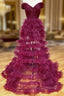 Burgundy Tulle Pleats Off the Shoulder Formal Prom Dress