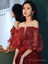 Burgundy Tulle Sequin Short Prom Dress Burgundy Formal Dress