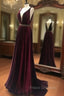 Burgundy V Neck Long Formal Prom Dress, Burgundy Evening Dress