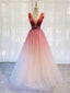 Burgundy V Neck Tulle Sequin Long Prom Dress Burgundy Formal Dress