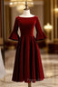 Burgundy Velvet Short Sleeve Bateau Neck Short Formal Prom Dress