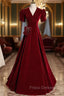 Burgundy Velvet V-neck Short Sleeve Formal Prom Dress