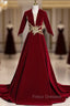 Burgundy Vevelt Short Sleeve Appliques Formal Prom Dress