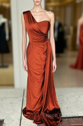 Burnt Orange Satin Bridesmaid Dress One Shoulder