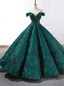 Buy The Newest Dark Green Sequins Ball Gown Off The Shoulder Formal Prom Dress