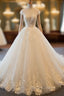 Cap Sleeve Ball Gown Tulle Bridal Gowns Handmade Vintage Sheer Wedding Dress