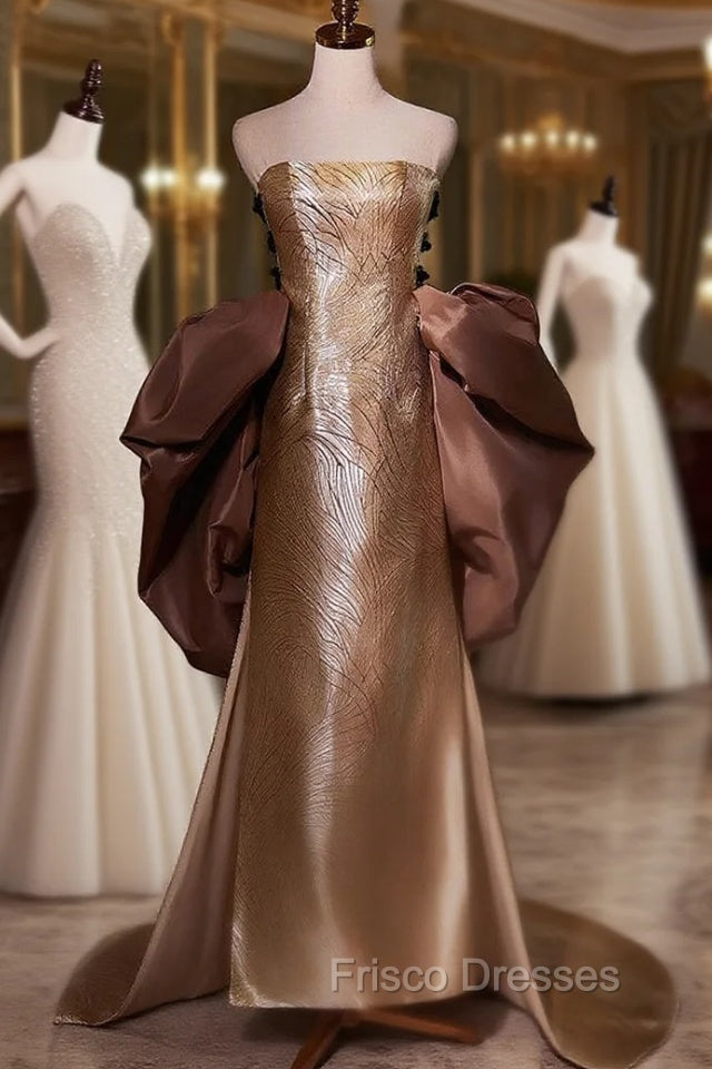 gold brown prom dress Gold Sweetheart A-Line Lace Long Prom Dress With Split Golden / 14