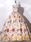 Champagne A-Line Flowers Long Prom Dress, Champagne Sweet 16 Dress