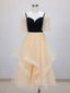 Champagne A-Line Tulle Short Formal Prom Dress, Champagne Formal Dress