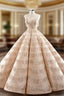 Champagne Ball Gown Sequins Backless Floor Length Formal Prom Dress