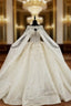 Champagne Ball Gown Sequins Sweetheart Beading Wedding Dress With Shawl