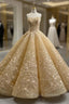 Champagne Ball Gown Sweetheart Appliques Formal Prom Dress