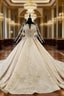 Champagne Ball Gown Tulle Backless Sequins Long Sleeve Wedding Dress