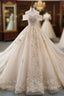 Champagne Ball Gown Tulle Lace Appliques Off The Shoulder Haute Couture Wedding Dress
