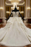 Champagne Ball Gown Tulle Off the Shoulder Appliques Beading Sequins Wedding Dress