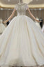 Champagne Ball Gown Tulle Sequins Beading Short Sleeve Wedding Dress