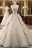 Champagne Ball Gown Tulle Sequins Bling Bling V-neck Wedding Dress