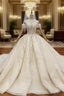 Champagne Ball Gown Tulle Sequins Wedding Dress With Train