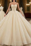 Champagne Ball Gown Tulle Sweetheart Pleats Wedding Dress