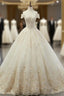Champagne BallGown Tulle Appliques Off The Shoulder Wedding Dress
