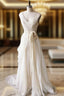 Champagne Chiffon Long A-Line Formal Prom Dress, Simple V-Neck Evening Dress