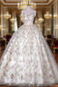 Champagne Gold Sequins Tulle Straps Quinceanera Dress