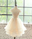 Champagne Lace Tulle Short Prom Dress, Homecoming Dress