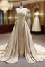 Champagne Mermaid Satin Sequins Beading Formal Prom Dress