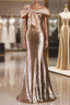 Champagne Mermaid Sequins Off the Shoulder Formal Prom Dress